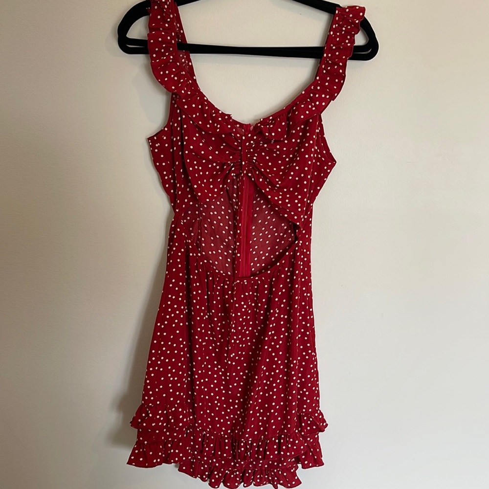 Red Polka Dot Cut Out Dress w/ Tie Detail